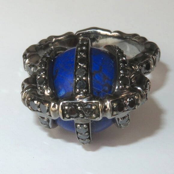 Stephen Webster "Verne" Bone Lapis Black Diamond 18k Gold Ring - Picture 6 of 17